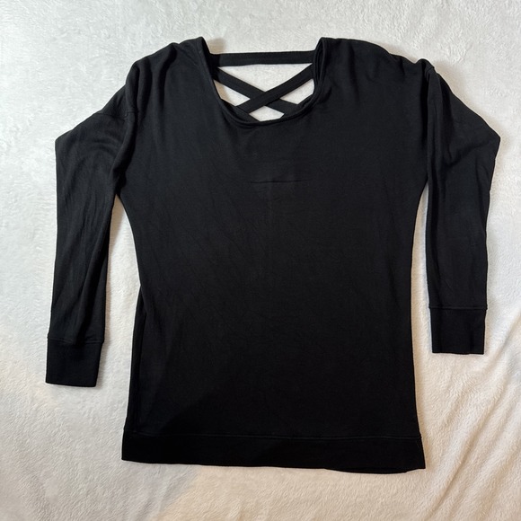 Athleta Pants - Athleta Black Criss-Cross Back Modal Blend Long Sleeve Top XS Made in USA